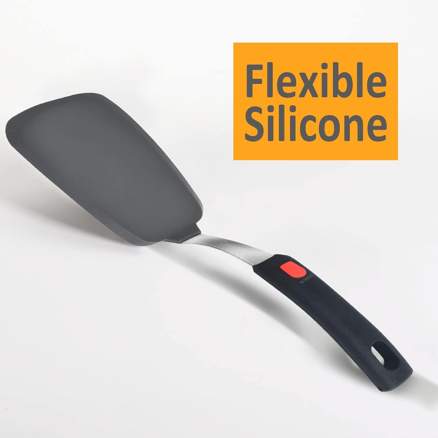 Silicone Spatula Turner Set of 2, 600°F Heat Resistant Cooking Utensils for Nonstick Cookware, Black Pancake Egg Burger