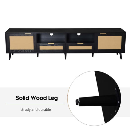 Merax TV Stand for TVs up to 85", 78 Inch Modern Media Console, Entertainment Center with Storage Drawers and Rattan Doors, Open Shelves, Solid Wood TV Cabinet Table for Living Room Furniture