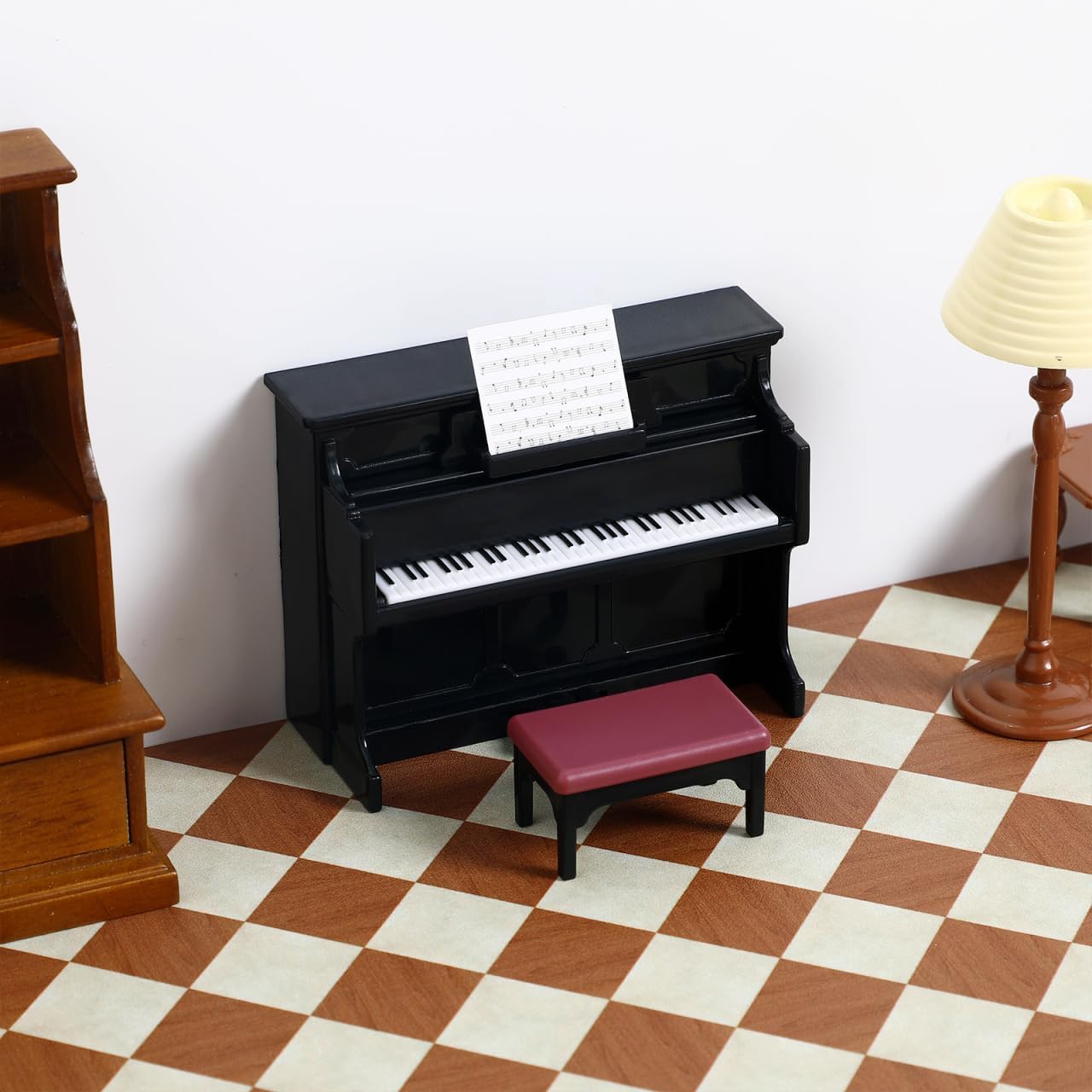 HEALLILY Mini Dollhouse Piano: Black Plastic Dollhouse Piano and Stool Set with Music Sheet for Scene Shooting Props Doll House Decoration, 3.58 X 2.75 X 1.45 Inches