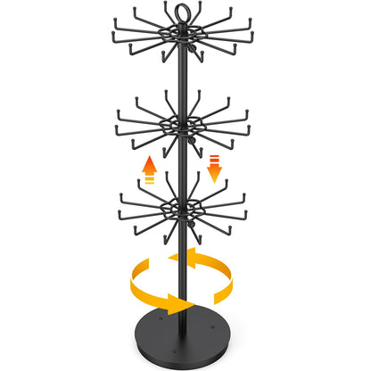ORLESS 3 Tier Rotating Jewelry Display Stand, Keychain Display Stand with 36 Hooks, Black Metal Retail Display Spinning Holder for Vendor, Spinning Display Rack for Necklace Bracelet Earring Organizer