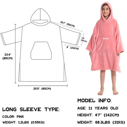 Hiturbo Kids Towel Changing Robe: Soft Plush Wearable Blanket - Warm Coral Fleece Hoodie - Swim Surf Poncho for 5-12 Years (Pink)