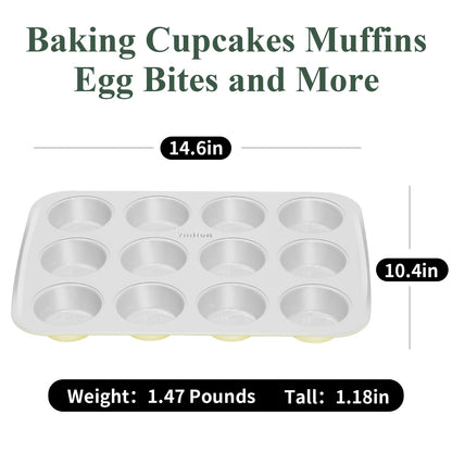 Ymiton Nonstick Ceramic 12 Cup Muffin Pan, Cupcake Pan for Baking, Non-Toxic Muffin tin, Ceramic Coating, PTFE & PFOA Free, Oven Safe 550°F, Aluminized Steel (Yellow)