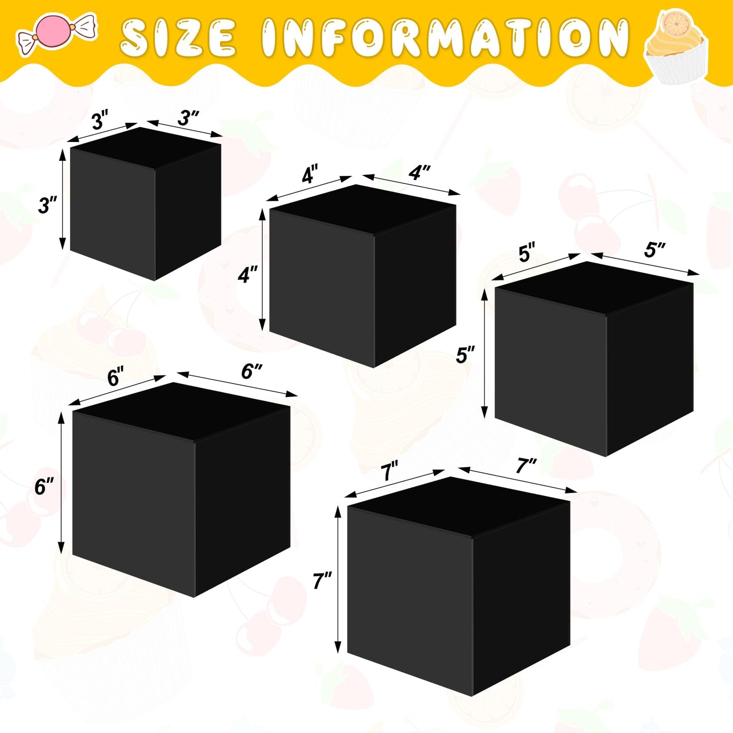 Geetery Set of 5 Display Buffet Risers Acrylic Cube with Hollow Bottoms Acrylic Boxes for Display Dessert Table Stands for Catering Collectibles Jewelry Decor(3,4,5,6,7 Inch,Black)