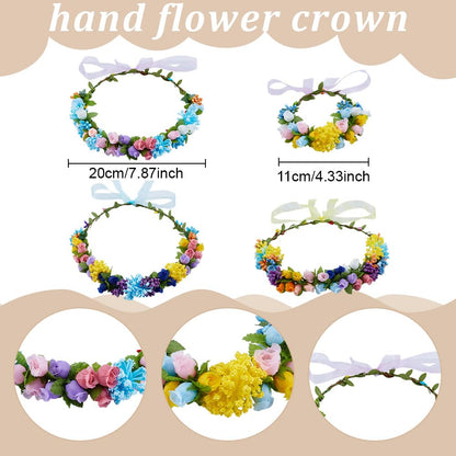 ACRNIGHEET 20 Sets DIY Flower Crown Making Kit, Fairy Party Favors Floral Headband and Bracelet, Make Your Own Crown Garland Kits, Rosebud Flowr Crowns Kit for Princess Women Wedding Birthday Party