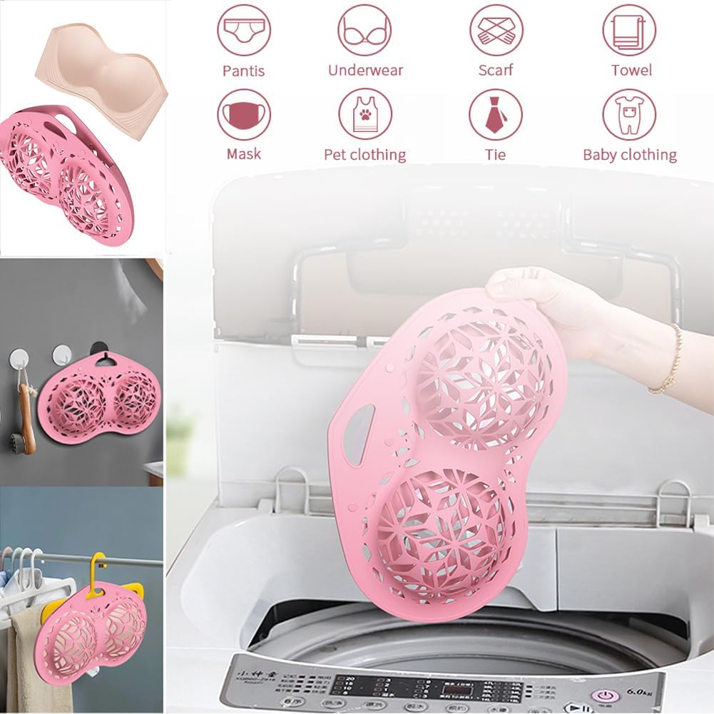 Bra Washing Bag Silicone Mesh, Reusable Pink Silicone Bra Wash Bag Fits A-C Cup Bras, Anti-Deformation Lingerie Bag