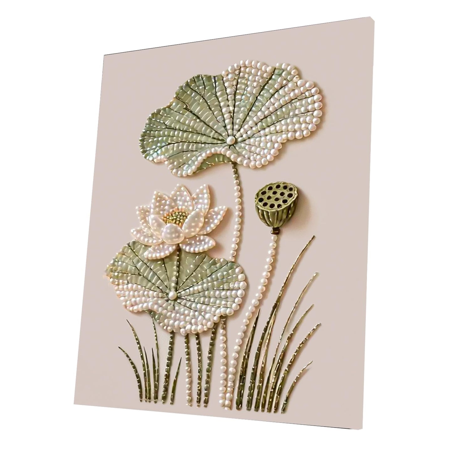 DIY Diamond Pearl Painting Kit for Adults, Flower 3D Pearl Painting Craft with Wooden Frame 40x50cm, Beginner Friendly Home Wall Decor Art, Gift for Women Men Housewarming (Lotus)