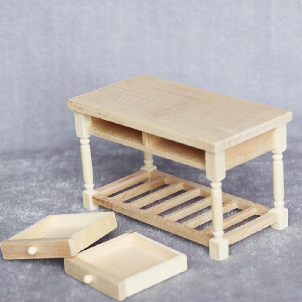 Mini Furniture Model Adorable Furniture Ornament Wooden Decoration Mini Desk Model Mini House Desk Simulation Furniture Mini House Furniture Miniature Adornment Wooden Mini Desk