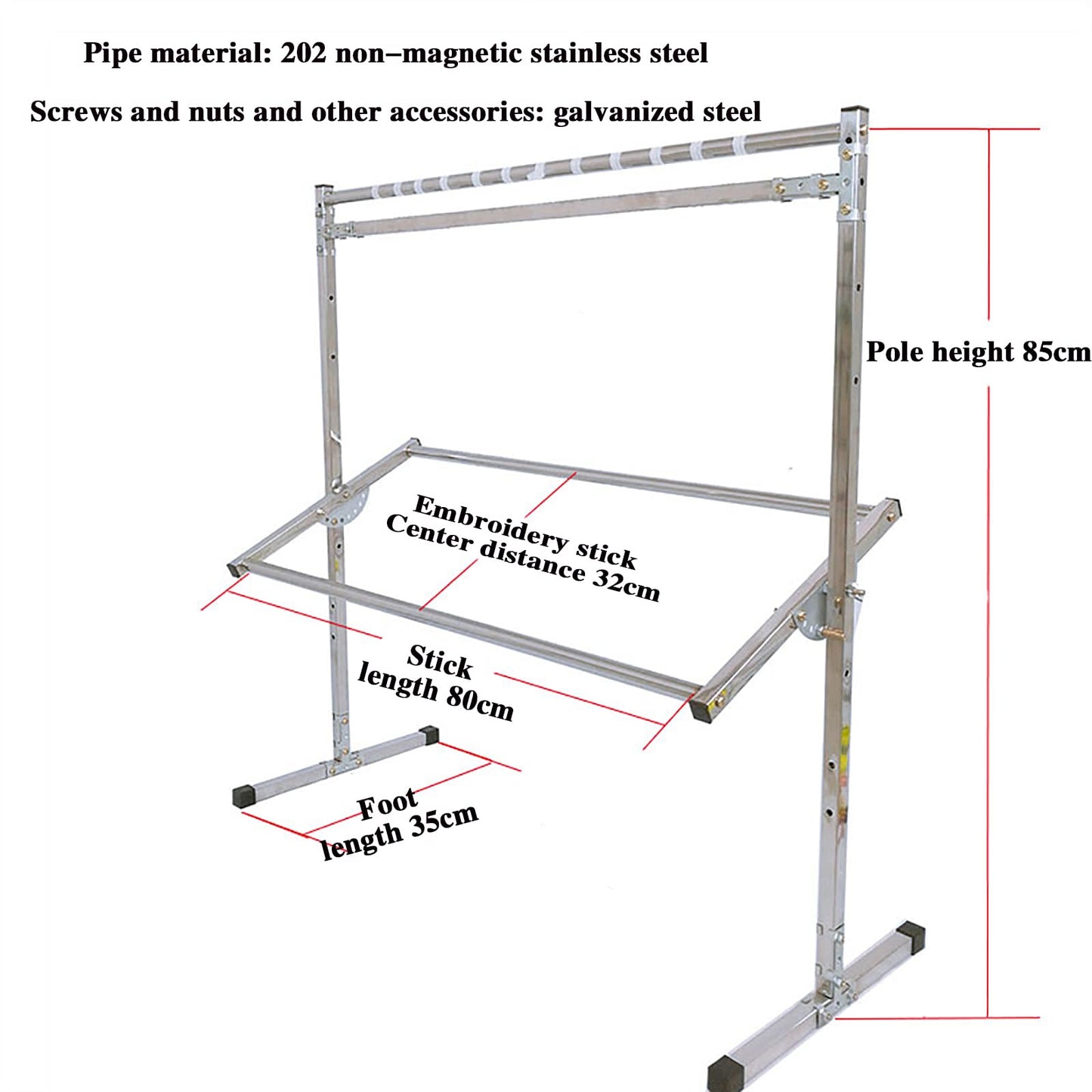 ELUKHT Embroidery Stand, Stainless Steel Needlework Floor Frame, Adjustable Cross Stitch Craft Stand, with 12 Hanging Wire Buckles, Standing Embroidery Lap Table, for Arts Crafts Sewing Needlework