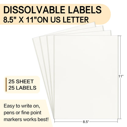 L LIKED Dissolvable Food Labels - 25 Custom Stickers, 8.5" x 11" Printable Labels for Inkjet Printers, 25 Sheets