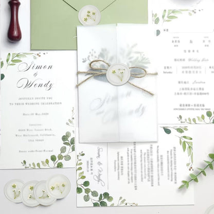 100 Pcs Baby's Breath Adhesive Wax Seal Stickers White Dry Floral Backing Envelope Seals Perfect for Wedding Invitations,Bridal Shower Party