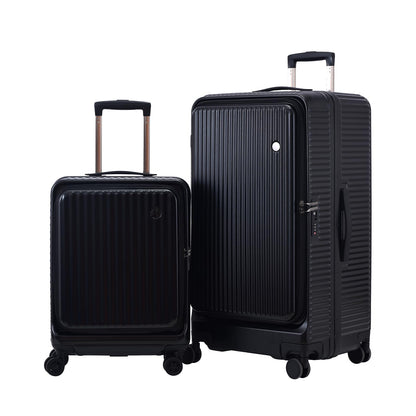 Kaleenie 2 pieces 20/29 Aluminum Frame Carry On and Checked Luggage Set with Side Opening, Lightweight Hardshell ABS+PC Trunk Suitcase with TSA Lock, 360° Universal Wheels & Adjustable Handle, Black