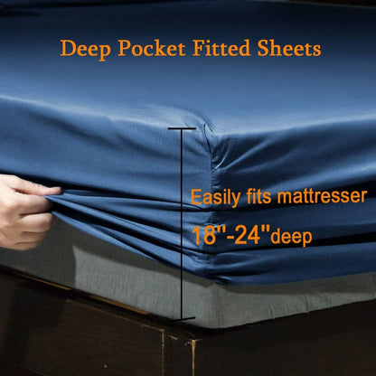 SONORO KATE Bed Sheet Set - Luxury Egyptian Microfiber 1800 Thread Count | Super Soft, Navy Blue, Queen Size, 6-Piece