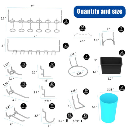 HUZJIEHUI 157 PCS Extra Thick Pegboard Hook Set, Metal Pegboard Accessory Organizer with Storage Bins and Peg Locks, Fits 1/4 Inch Pegboard Only, Ideal for Tools, Garage and Workshop Storage(Silver)