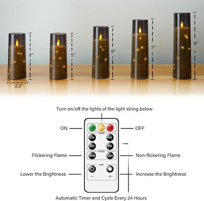 Kakoya Flameless LED Candles - 5-Piece Set with Timer | Flickering Grey Acrylic Shell for Romantic Ambiance