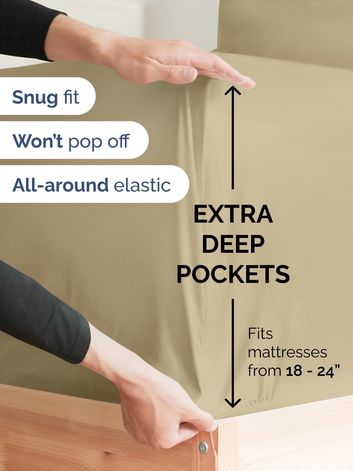 Skiennix Extra Deep Queen Sheet Set | 6-Piece Breathable Cooling Bedding - Soft, Wrinkle-Free - Beige