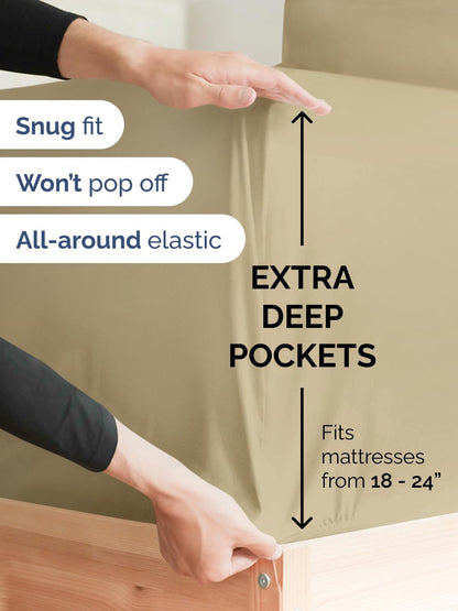 Skiennix Extra Deep Queen Sheet Set | 6-Piece Breathable Cooling Bedding - Soft, Wrinkle-Free - Beige