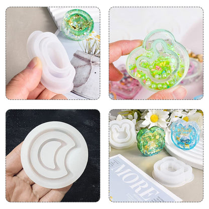 FineInno 8 PCS Resin Shaker Molds,Double Layer Silicone Mold for Epoxy Resin Casting,Heart,Star,Butterfly Quicksand Mold with 80 PCS Sealing Sheet