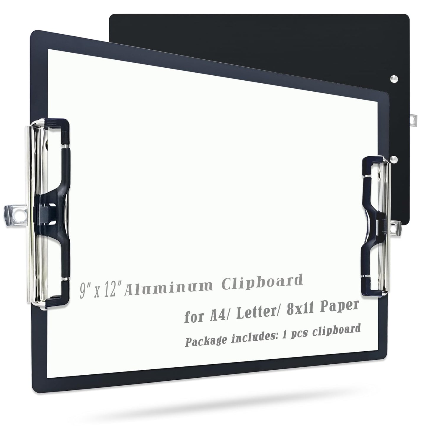 Aluminum Metal Clipboard Sturdy Stainless Hangable with Pen Holder Double Clip Board Size Letter A4 9" x 12.6" for School Office Business Medical Professionals Workshop Factory