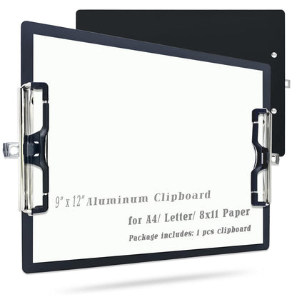 Aluminum Metal Clipboard Sturdy Stainless Hangable with Pen Holder Double Clip Board Size Letter A4 9" x 12.6" for School Office Business Medical Professionals Workshop Factory