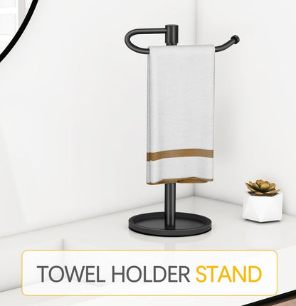 JIAPAIDUO Hand Towel Holder Stand, Matte Black Standing Towel Racks for Bathroom, Stainless Steel Free Standing Towel Rack, Towel Bar Kitchen Vanity Countertops Decor