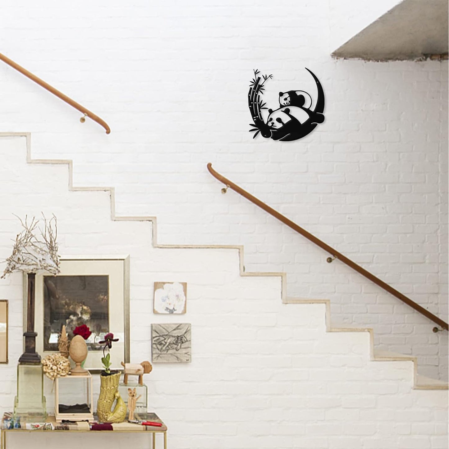PLIGREAT Cute Panda Metal Wall Sculpture, Front Door Welcome Sign Hanging Wall Art Decor