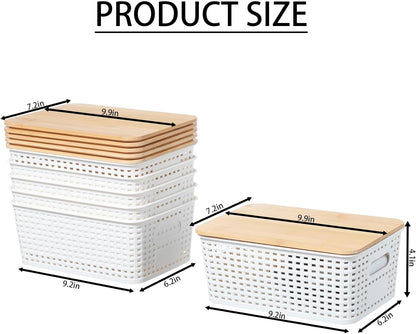 PENGKE 6 Pack Plastic Storage Bins with Lid, Stackable Organizing Container Baskets for Shelves, Drawers, and Office