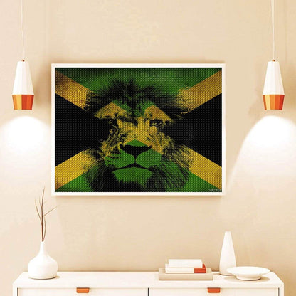 QAZWSX Jamaican Flag King Rasta Lion Diamond Painting Kits DIY Painting by Numbers for Men Women Kids Home Wall Decor Full Round Drill Crystal Canvas Paintings 12x16 Inch