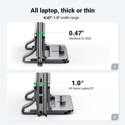 UGREEN Vertical Laptop Stand Holder for Desk Compatible with MacBook Pro, MacBook Air Stand Vertical Aluminum Adjustable for Up to 17.3 Inch Gaming Laptop, Gray