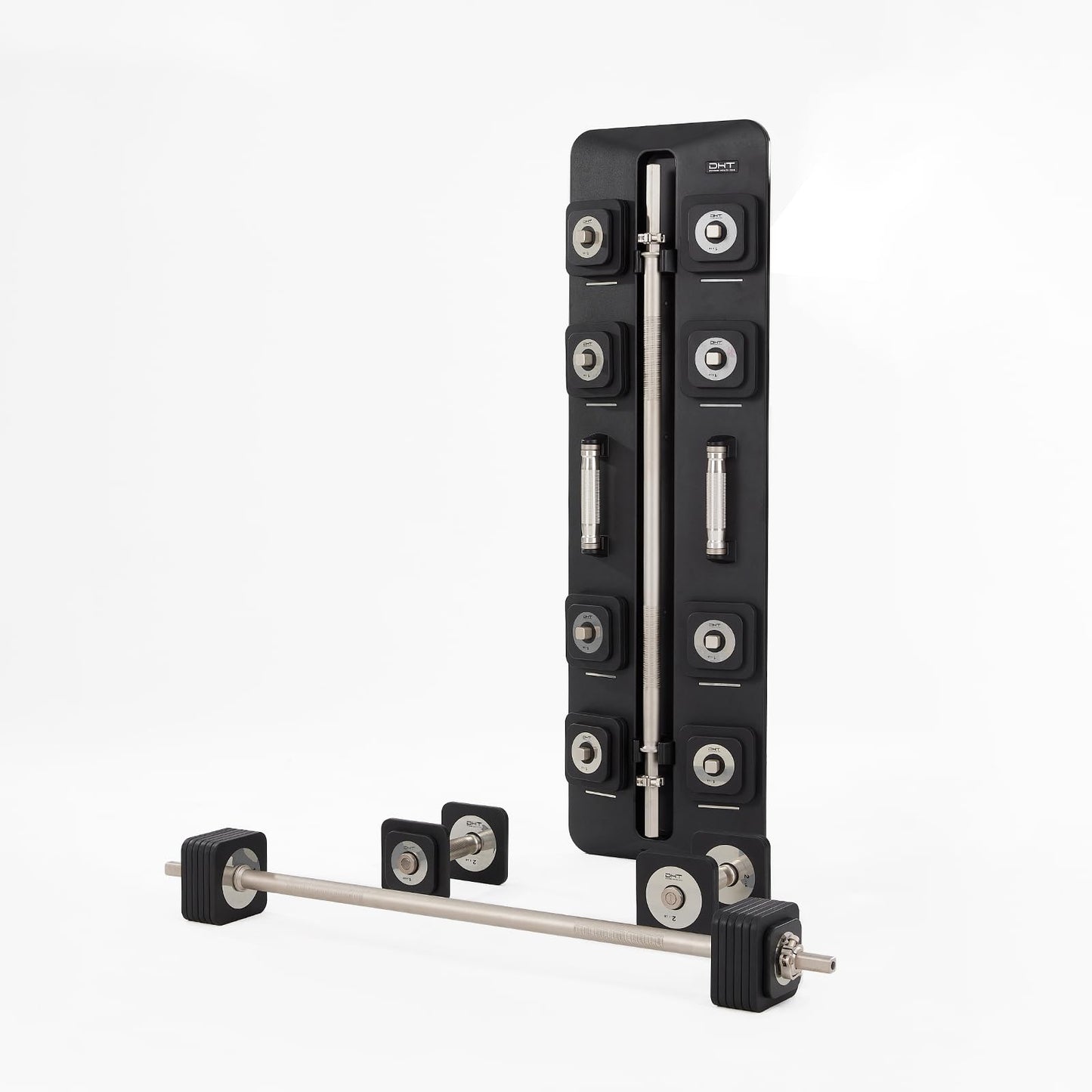 DHT Adjustable Dumbbells, Wall-Mounted Dumbbell Barbell Set with Rack, Free Weights Dumbbells, All-Purpose Fitness, Anti-Rolling, Weights Set for Home, Gym, Office, 2.2-50 lbs, 2 in 1 Black