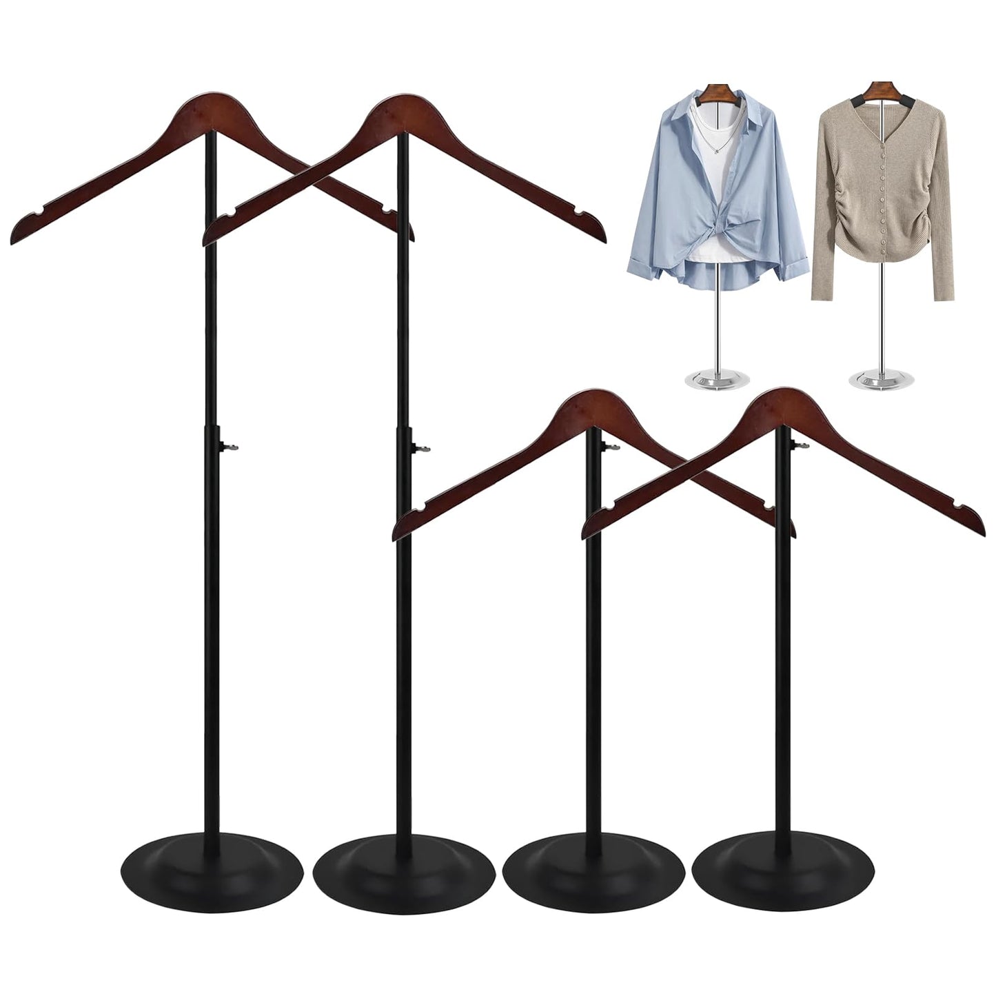 wdbg 4 Pack T Shirt Display stand, Adjustable T shirt Shoulder Stand for Vendor Portable Hanging wooden Clothes Rack for Clothing Dress Jacket Coat Retail 17-31 Inch, Black