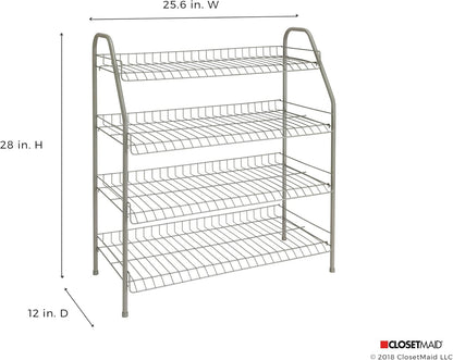 ClosetMaid 4-Tier 12 Closet, Wire Shoe Rack Organizer, Nickel Finish, Easy to Assemble, Holds Pairs, for Bedroom