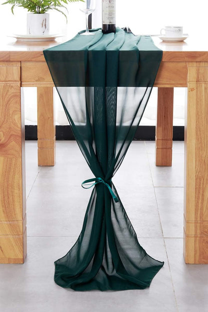 Dark Green Chiffon Table Runner 27X120 inches Sheer Long Table Linen for Wedding Party Banquets Home Decoration