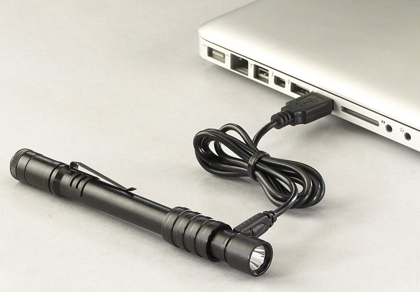 Streamlight 66133 Stylus Pro USB 350-Lumen Rechargeable Penlight with 120V AC Cord, Nylon Holster, Black