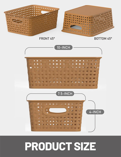 WYT 6-Pack Plastic Small Shelf Storage Weave Baskets for Organizing Cabinets and Pantries