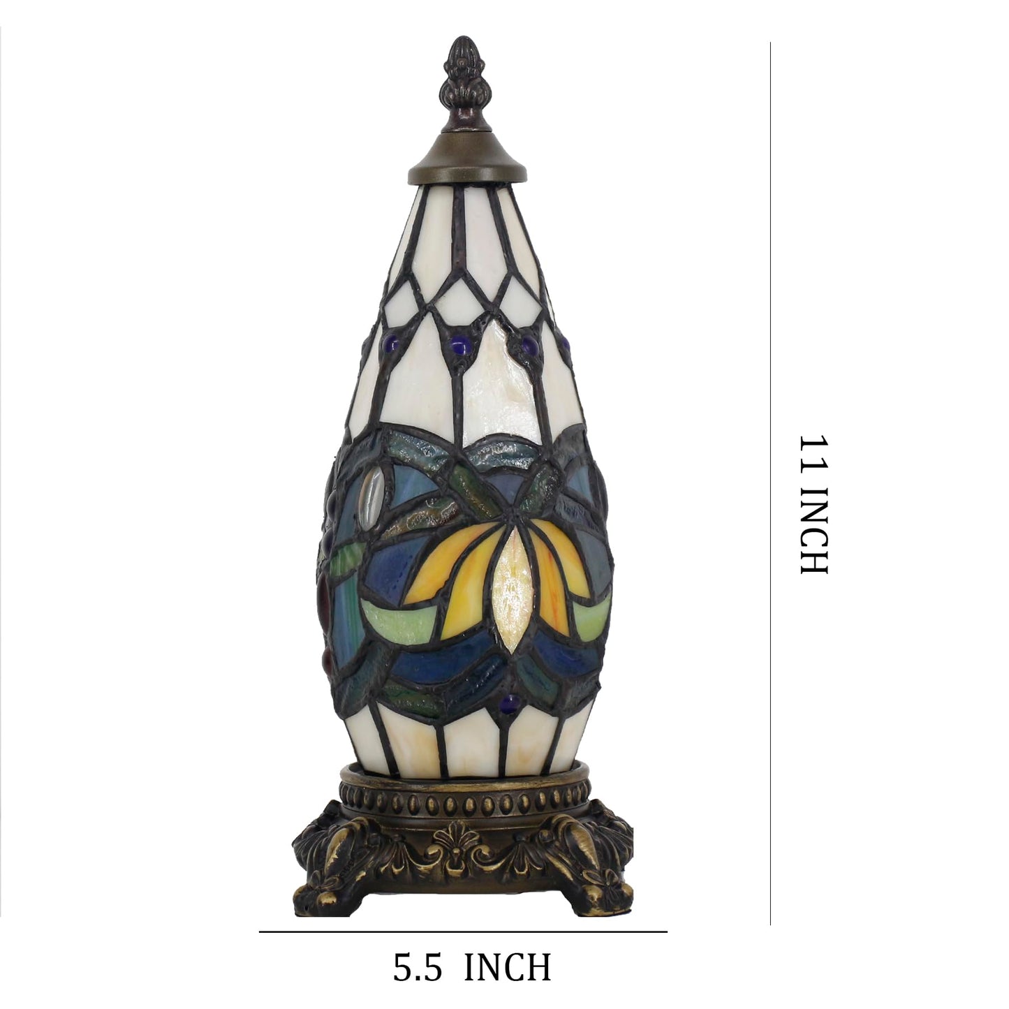 TCODTPOL Small Tiffany Lamp Stained Glass Table Lamp 5.5X11 Inch Christmas Tree Lighthouse Mini Accent Memory Sympathy Antique Night Light for Bedroom Living Room (Blue Lotus)