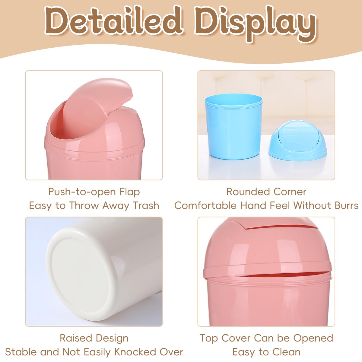 DIBALIYI 3 Countertop 270 3 Pcs Mini Trash Can with Lid, Small Desktop Trash Can, Tiny Garbage Cans with Trash Bags