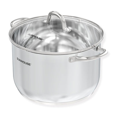 SUNHOUSE Stainless Steel Stock Pot - 11 Quart Heavy-Duty Induction Cooking Pot with Visible Lid for Pasta, Soup, Spaghetti - Nonstick Thick-Bottom Deep Stockpot for Canning, Boiling, and Simmering