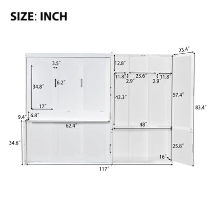 Merax Queen Size Murphy Bed Wall Bed with Closet and Wardrobe Storage for Bedroom,White
