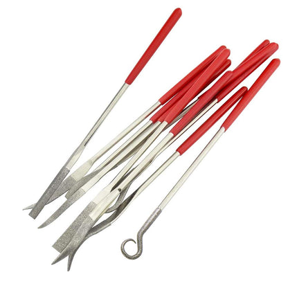 YAKAMOZ 10 Pcs Assorted Mini Diamond File Set Flat Needle Square Round Shape Rifler Files for Metal Jewelers Glass Wood Carving Craft Handy Curved Files Tool - 3x140mm
