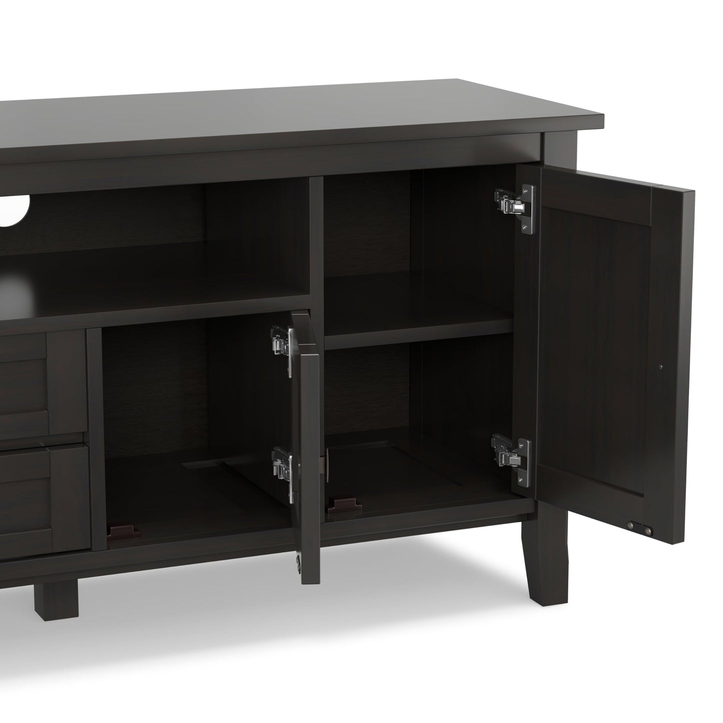 SIMPLIHOME Warm Shaker TV Stand - 72 inch Wide Solid Wood Media Console in Hickory Brown, Transitional Entertainment Center for Living Room for TVs up to 80 Inches with Cabinets and Cable Management