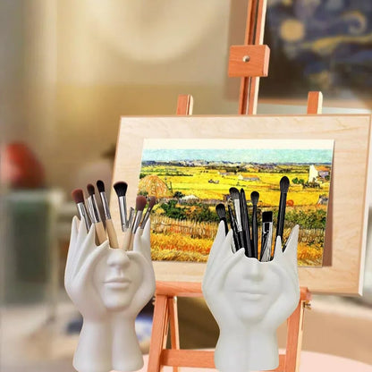Babluble Paint Brush Holder,Ceramic Brush Organizer,Art Supply Organizer for desk,Small Flower Vase (White, Small)