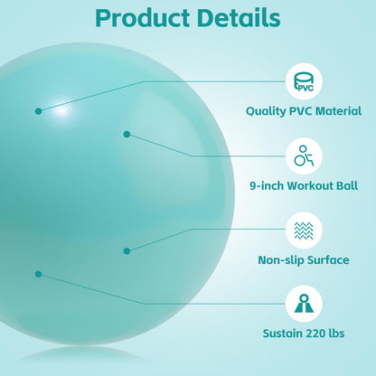 Small Pilates Ball 9 Inch Small Exercise Ball Mini Workout Yoga Balls for Gym Yoga, Core Training, Fitness, Workout, Stability, Improves Balance
