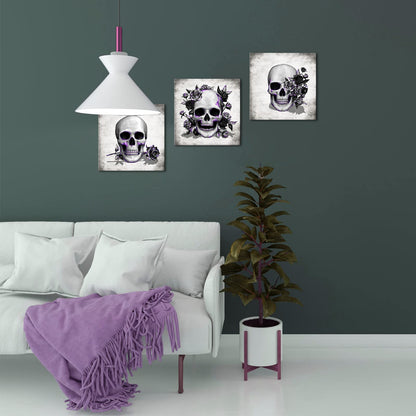Artsbay Grey Skeleton Wall Art Skull and Rose Pictures Paintings Rustic Gothic Home Decor for Living Room Bedroom Bathroom 12" x 12" x 3PCS