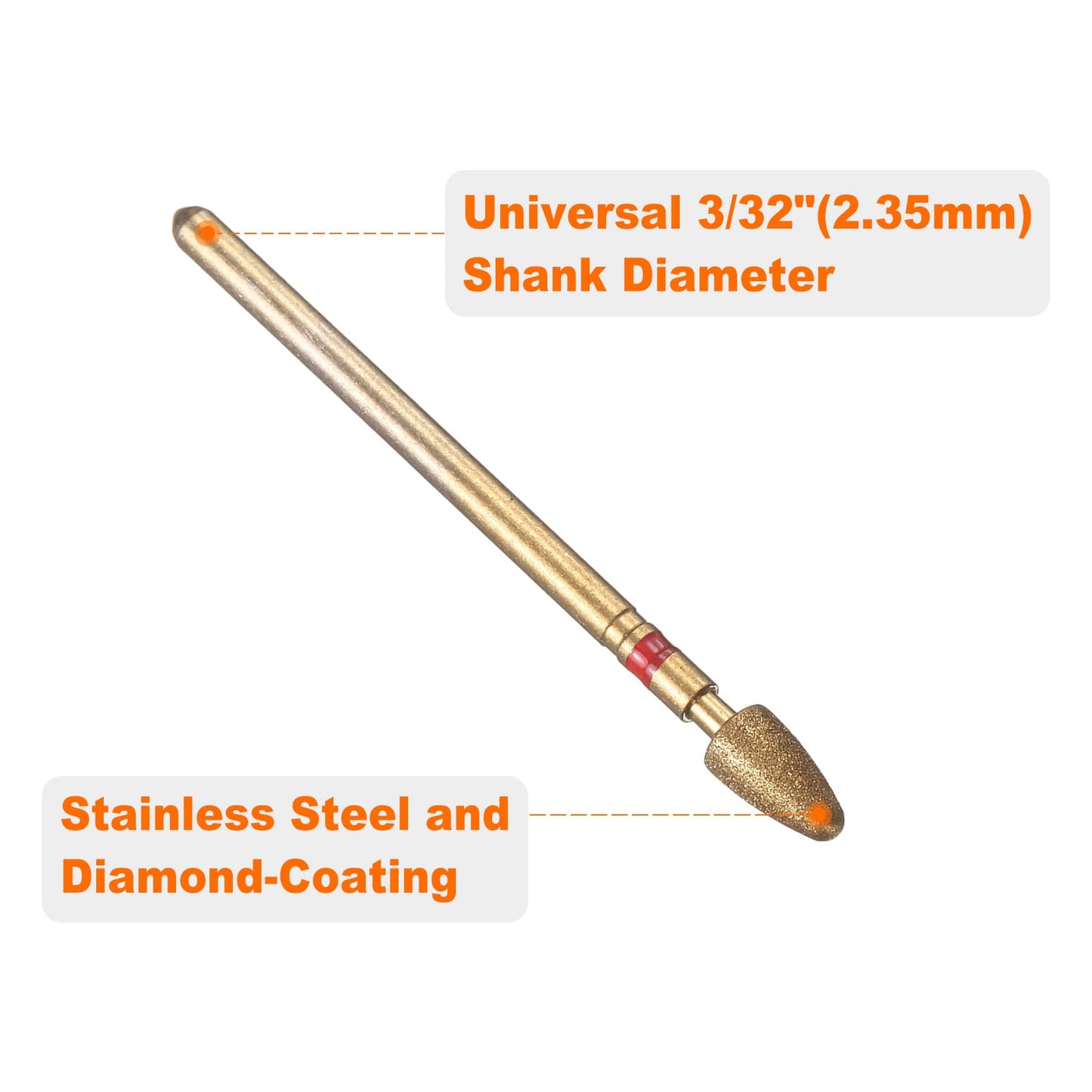 HARFINGTON 20pcs 200-230 Grits Diamond Grinding Bit 4mm Bullet-Head 2.35mm Shank 7mm Length Titanium Plated Stone Sanding Drill Bits Rotary Tool for Nails Grinding Polishing