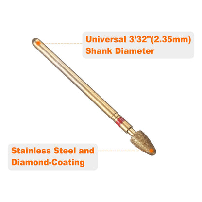 HARFINGTON 20pcs 200-230 Grits Diamond Grinding Bit 4mm Bullet-Head 2.35mm Shank 7mm Length Titanium Plated Stone Sanding Drill Bits Rotary Tool for Nails Grinding Polishing