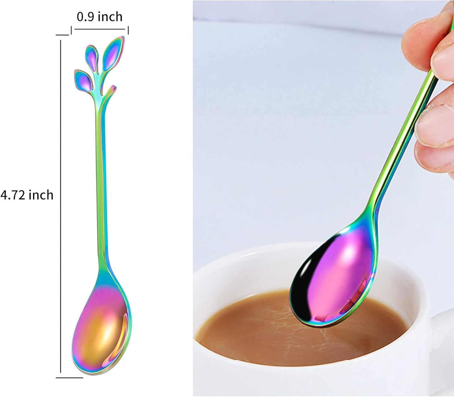 Rainbow Leaf Coffee Spoons, IFeico 4.7 inch Stainless Steel Ice-Cream Tea Sugar Spoons, 5 Pack