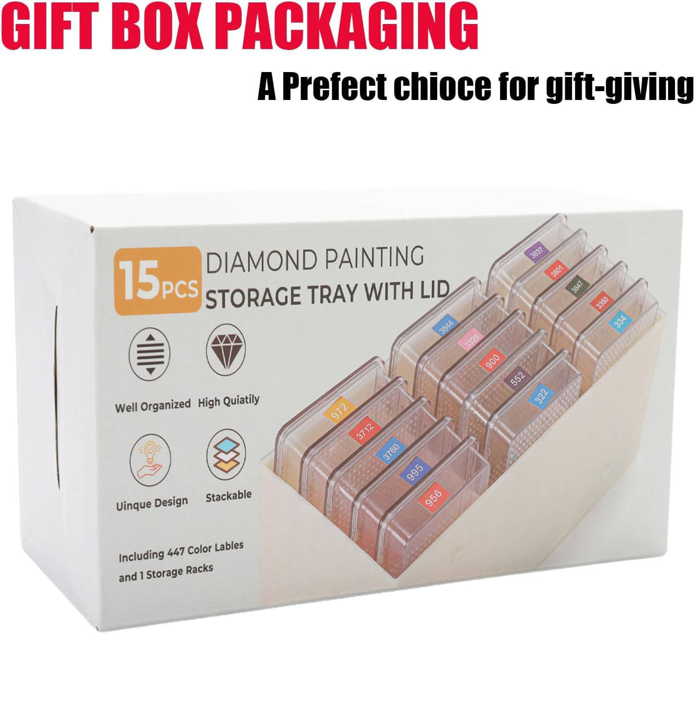 15 Pcs Diamond Art Storage Containers,Diamond Painting Sliding Trays ,Stackable Diamond Trays , 2-in-1 Art Carft Storage Box Set Line-Up for Diamond Accessories ,Bead and Jewelry (Transparent/15Pcs)