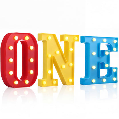Aurelema Cartoon One Letter LED Lights, Toy Inspire 8.9 Inch Battery Powered LED Marquee Letters Lights Sign for 1 Year Old First Birthday Party Supplies Table Centerpieces Photo Prop Decor (Rainbow)
