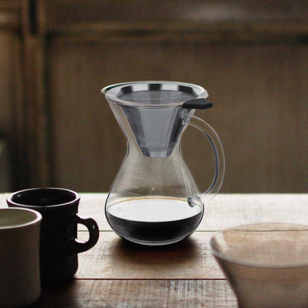 Glass Hand Drip Coffee Maker Pot, 400ML with Stainless Steel Permanent Filter and Scale