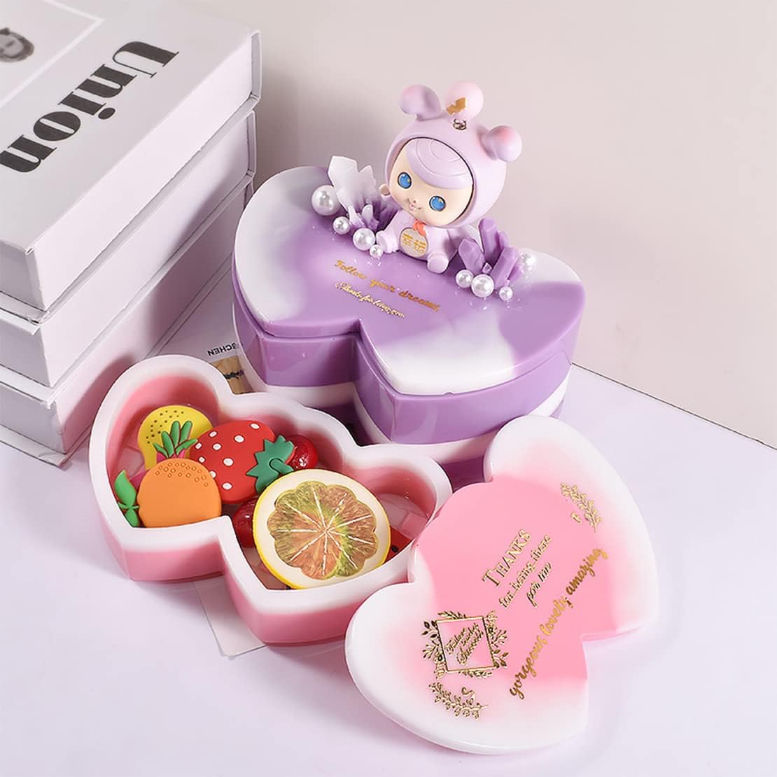 DeryArcle 2Pcs Double Heart Box Resin Mold Jewelry Case Silicone Molds with lid Trinket Storage Mould Container Epoxy Resin Casting Moulds for DIY Cosmetic Candy Organizer Craft Home Decor